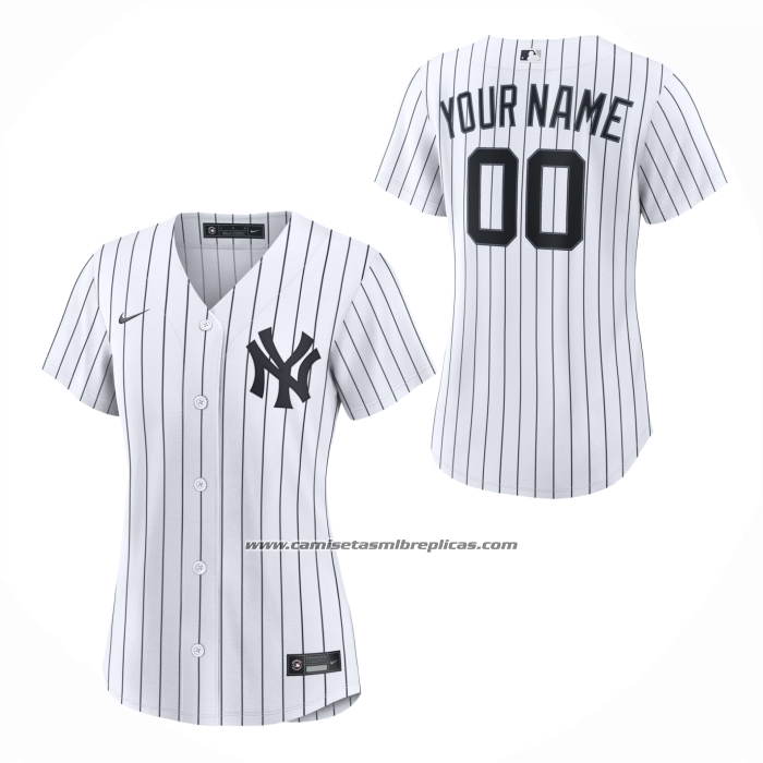Camiseta Beisbol Mujer New York Yankees Primera Replica Personalizada Blanco